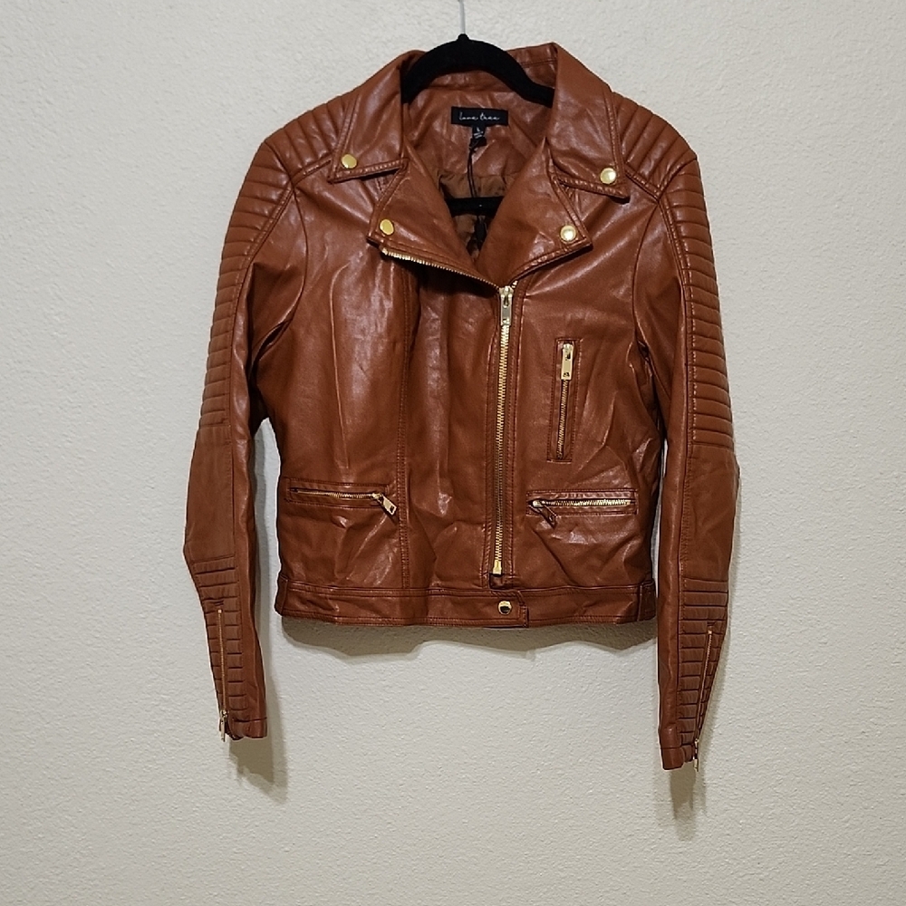Love Tree Women's Cognac Faux Leather Moto Jacket